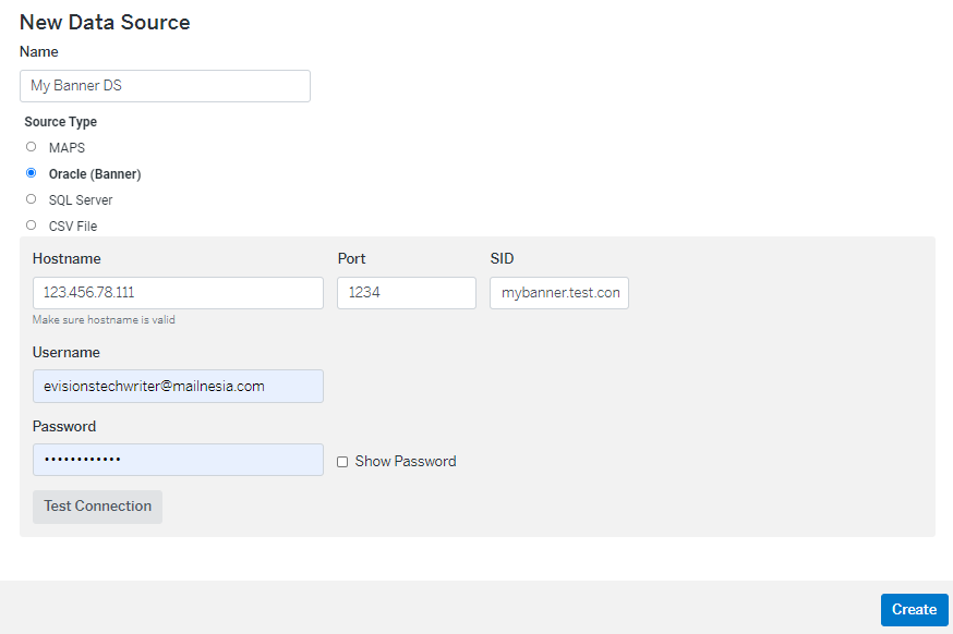 Page used to configure a new data source.